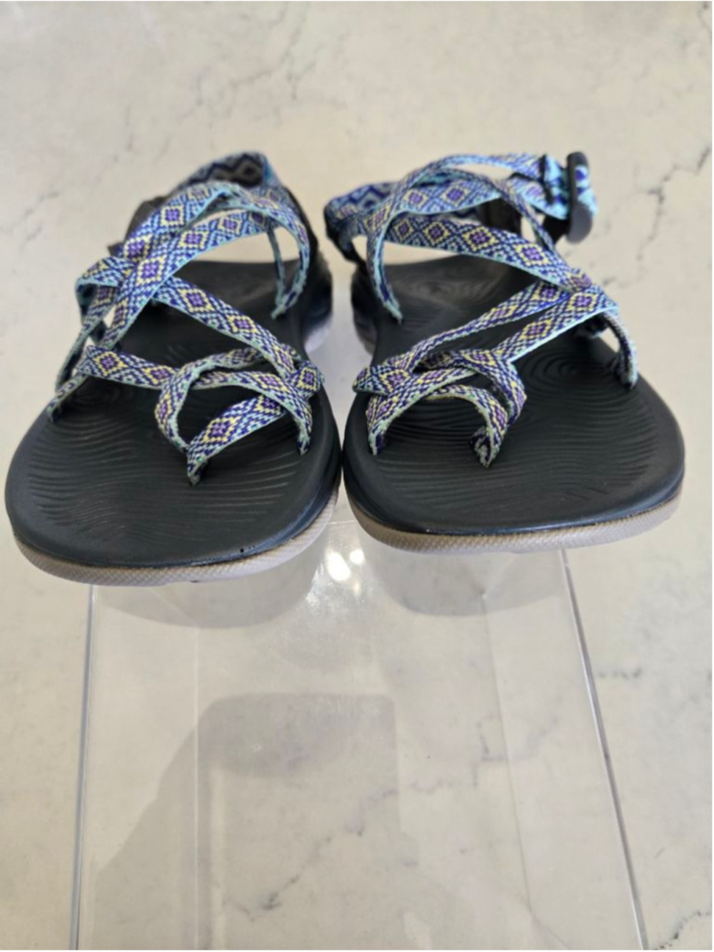 Women's Chaco Sandals Size 8 Black with Purple and Yellow Straps - Picture 3 of 10
